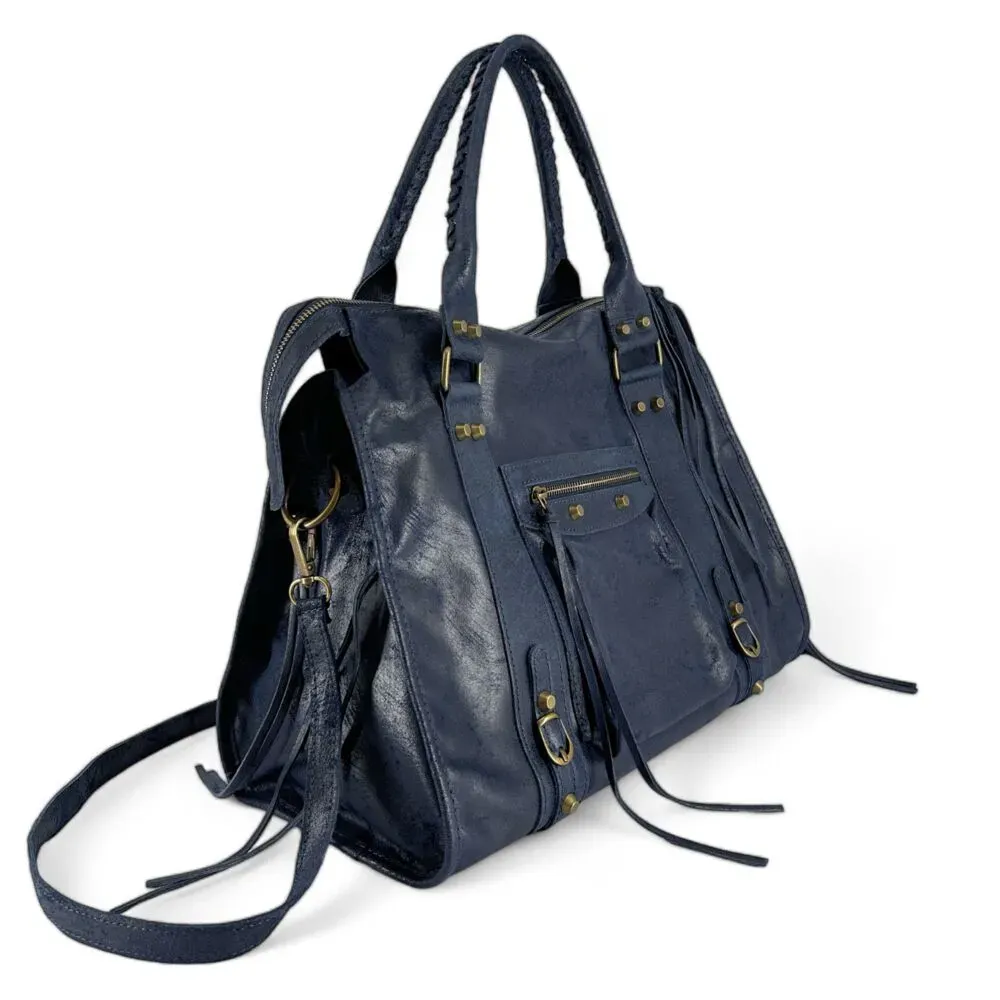 Sac à main en cuir brossé SANDSTORM E.L. SIROCCO Bleu fonce – Image 2