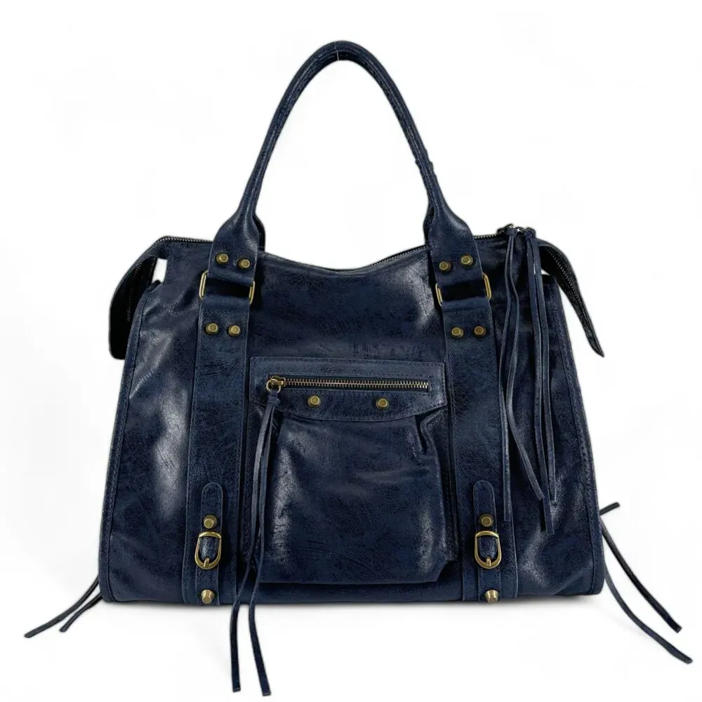 Sac à main en cuir brossé SANDSTORM E.L. SIROCCO Bleu fonce