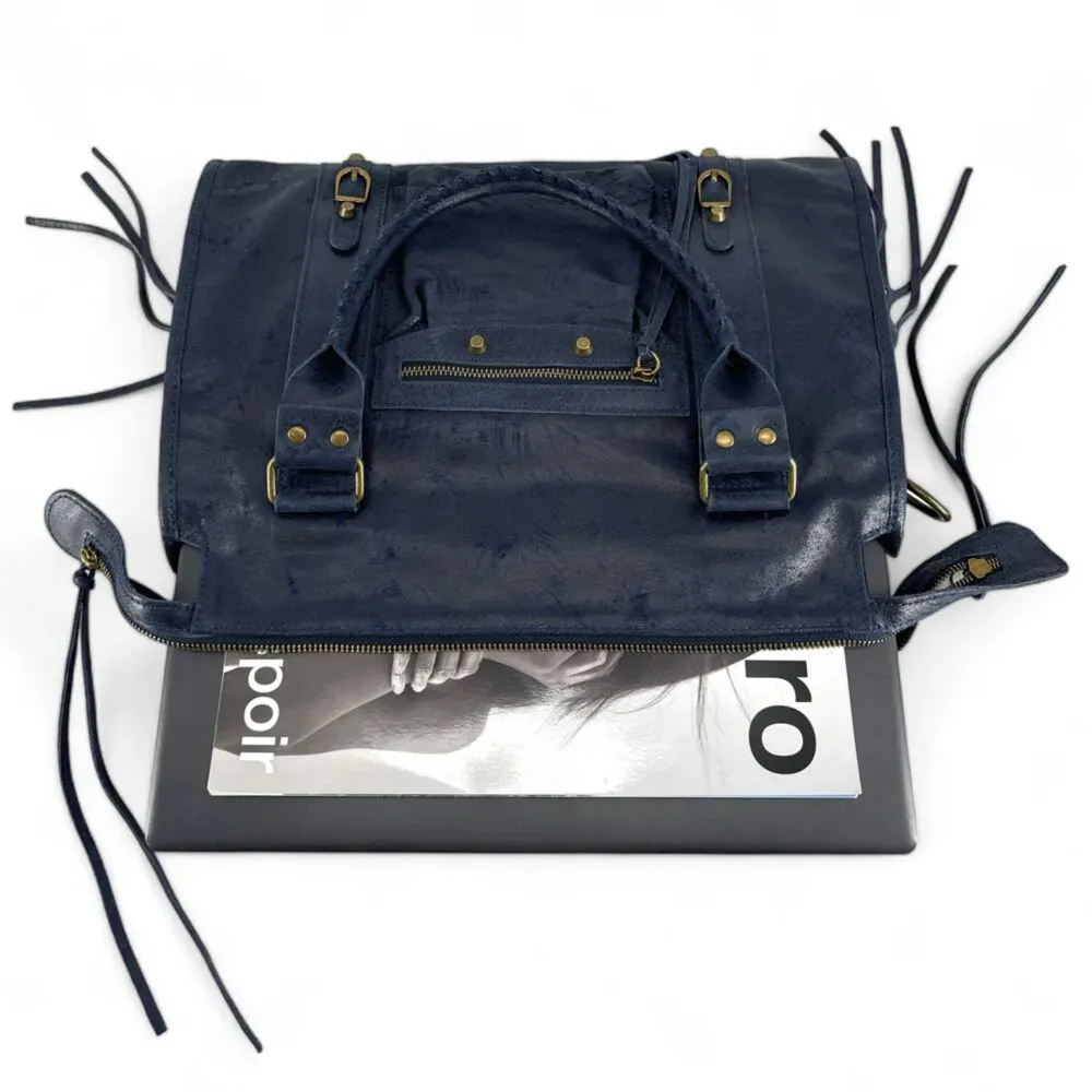 Sac à main en cuir brossé SANDSTORM E.L. SIROCCO Bleu fonce – Image 4